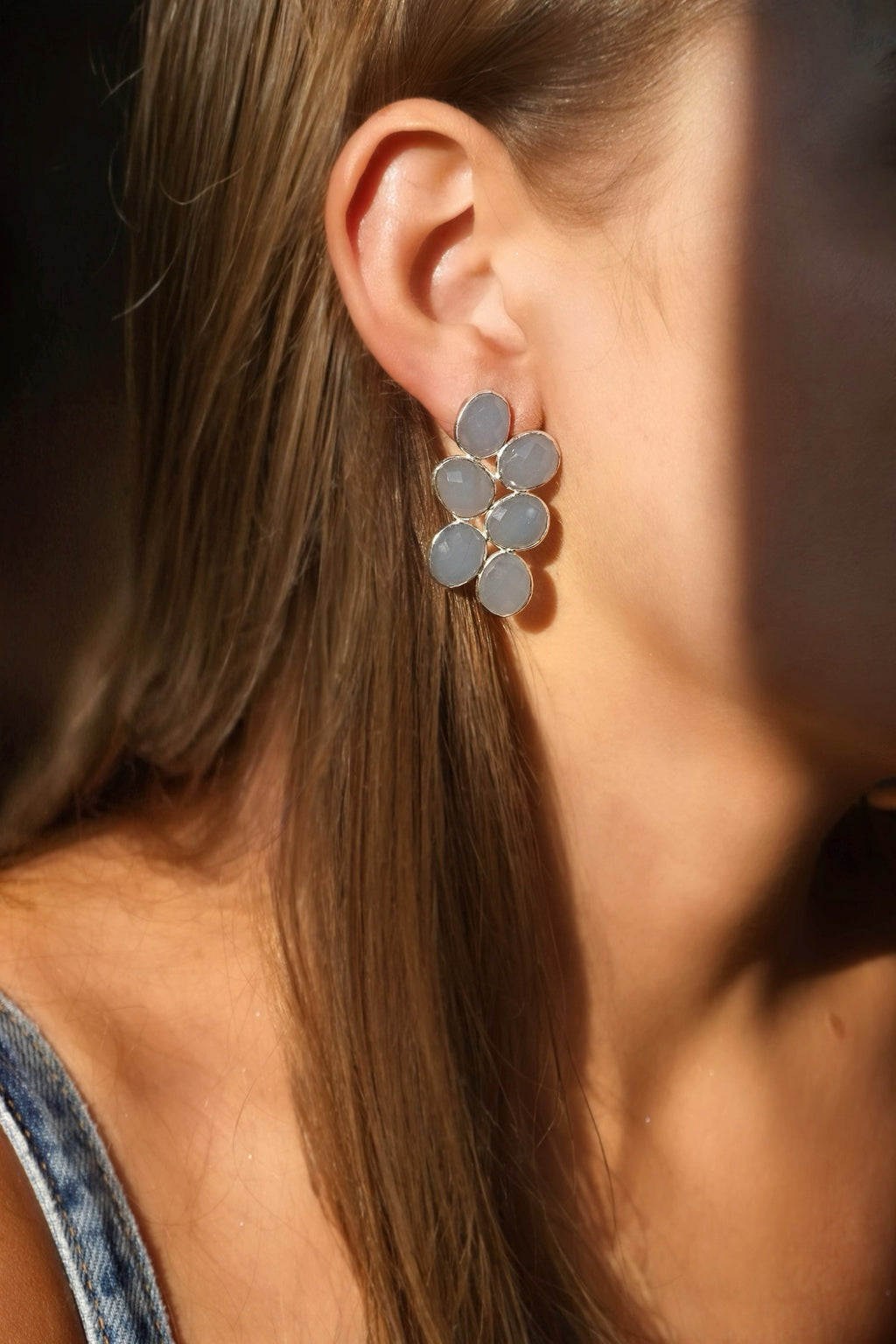 Aros Ondina Azul Claro Plata