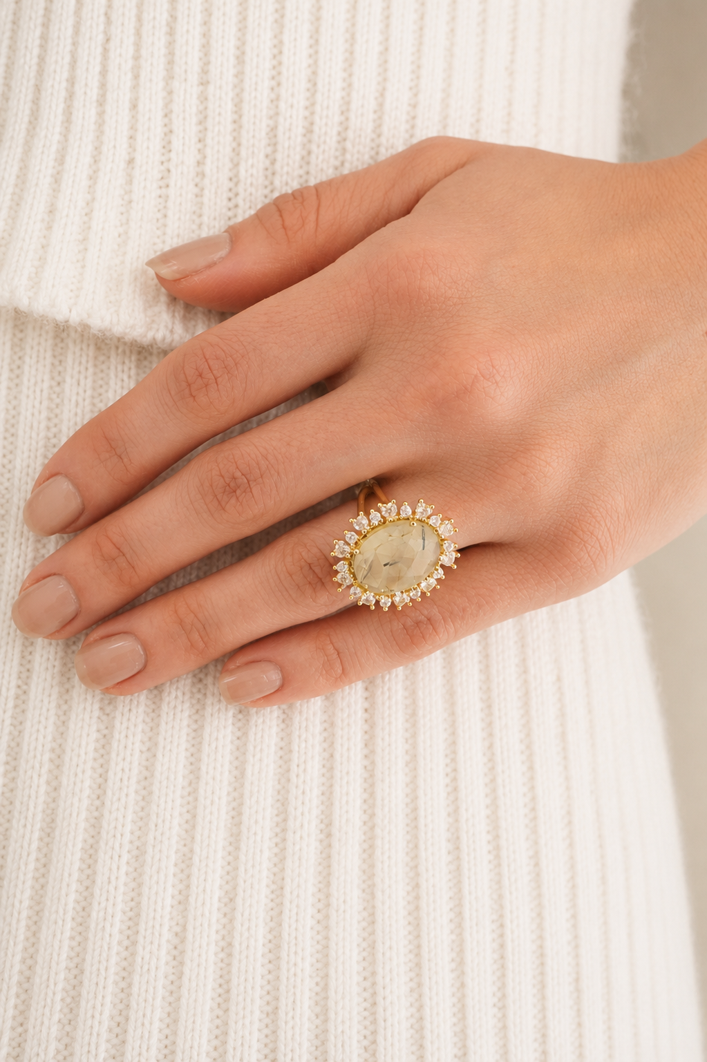 Anillo Elena Verde Prehnita