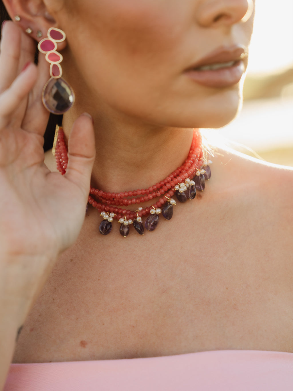 Pendientes  Matrix Genesis Tear Fucsia y Lila