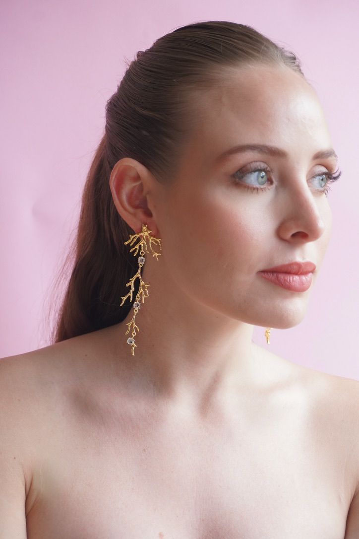 Aros Coral Cuarzo Cristal