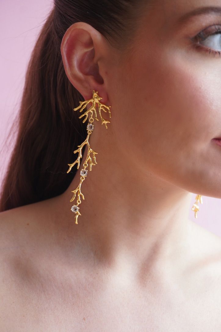 Aros Coral Cuarzo Cristal